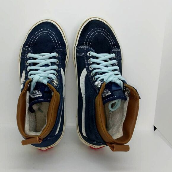 VANS SK8 Hi Top Women's Pre-owned Faux Fur Lined Navy Suede Sneakers - sz. 6 1/2 - Picture 3 of 6